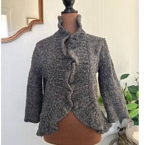 Ruby Rd Women's Gray Ruffle Front Textured Knit Jacket Cardigan Size‎ L